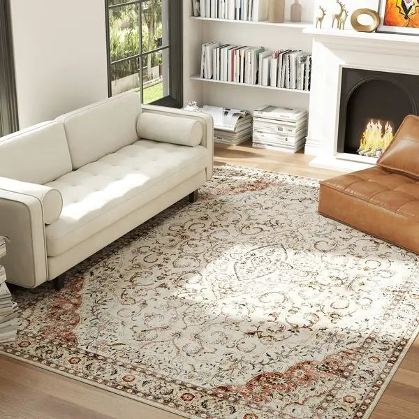 Floral Pattern Non Slip Machine Washable Area Rug For Living Room And Bedroom