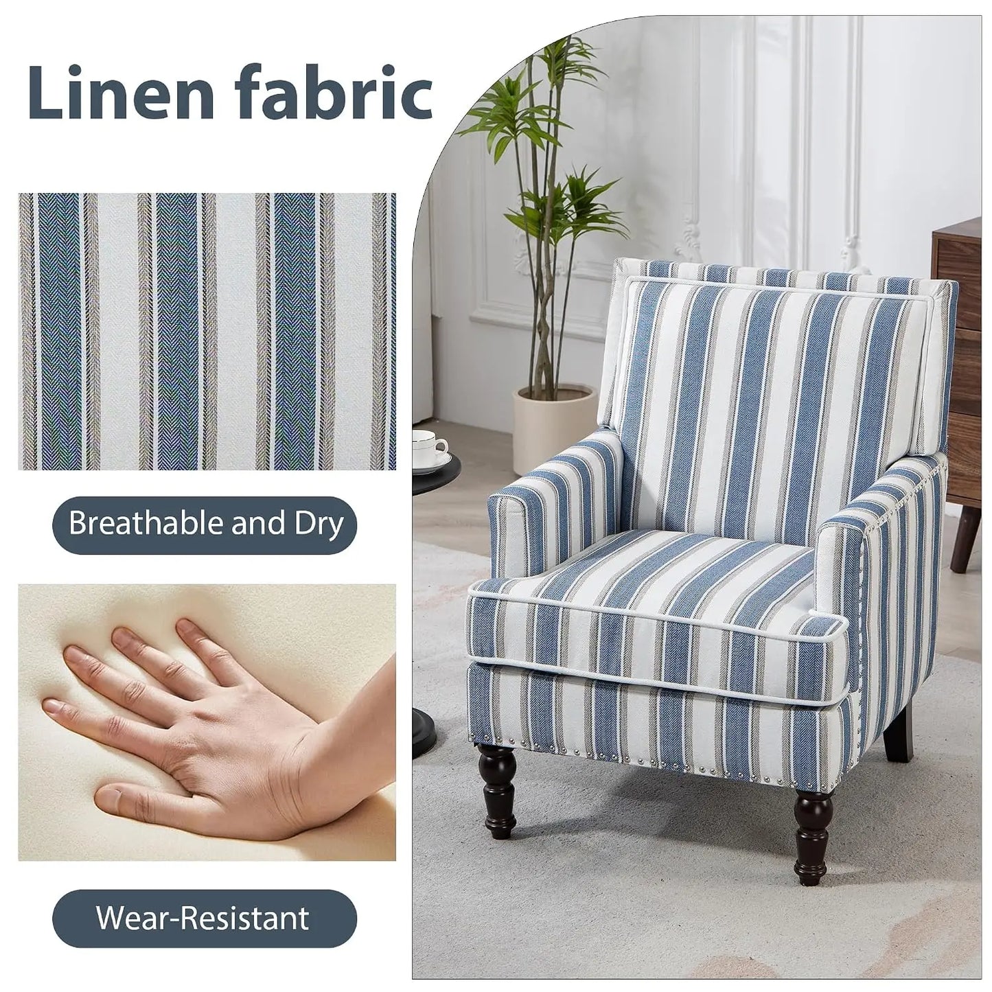 Accent Chair, Comfy Cozy Modern Mid-Century Accent Chairs, Linen Upholstered Lounge Arm Chair with Solid Wood, Customized