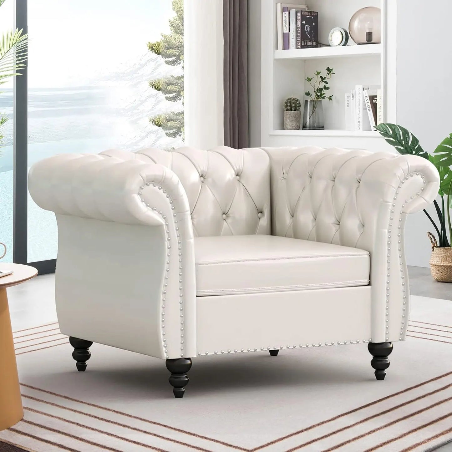 Accent Sofa Chair for Living Room, Modern PU Leather Upholstered Armchair, Oversized Comfy Single Sofa Chair, Customized
