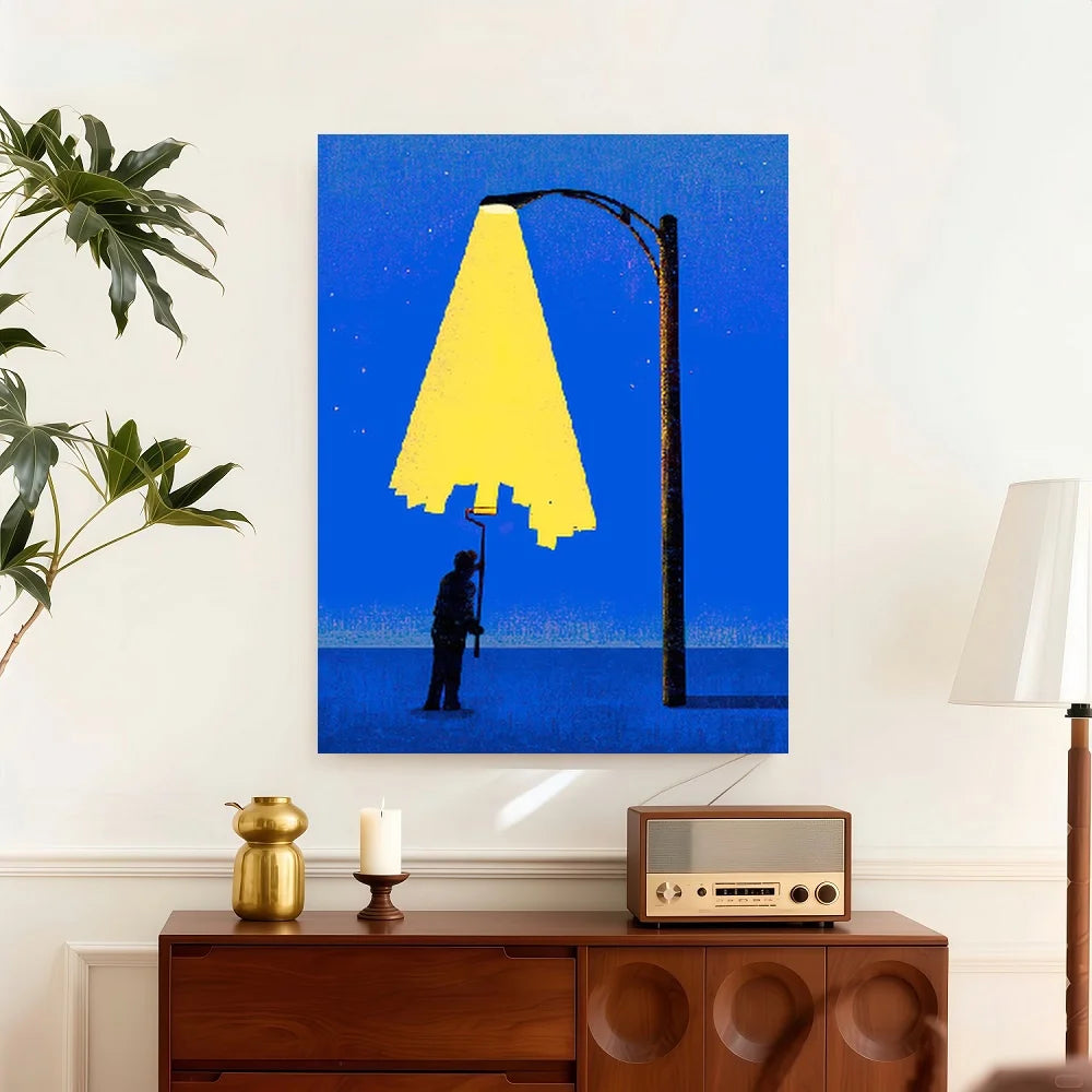 Framed Flat Flat 1 Surrealism Wall Art Poster - Vintage Modern Vertical Painting, Fantasy Light And Shadow Design, Suitable for