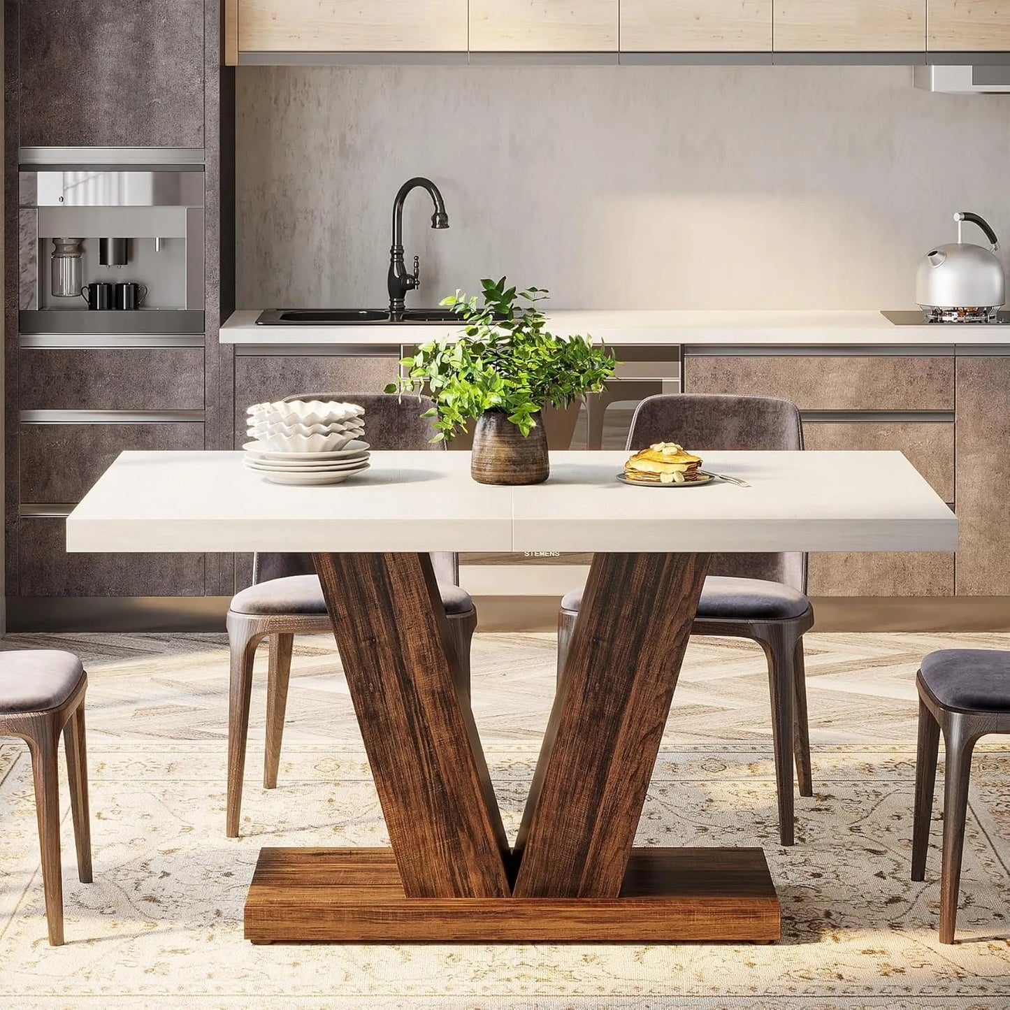 LITTLE TREE 47-Inch Dining Table for 4,Dinner Table with Heavy Duty Pedestal, Farmhouse Eating Table for Home, Dining Room