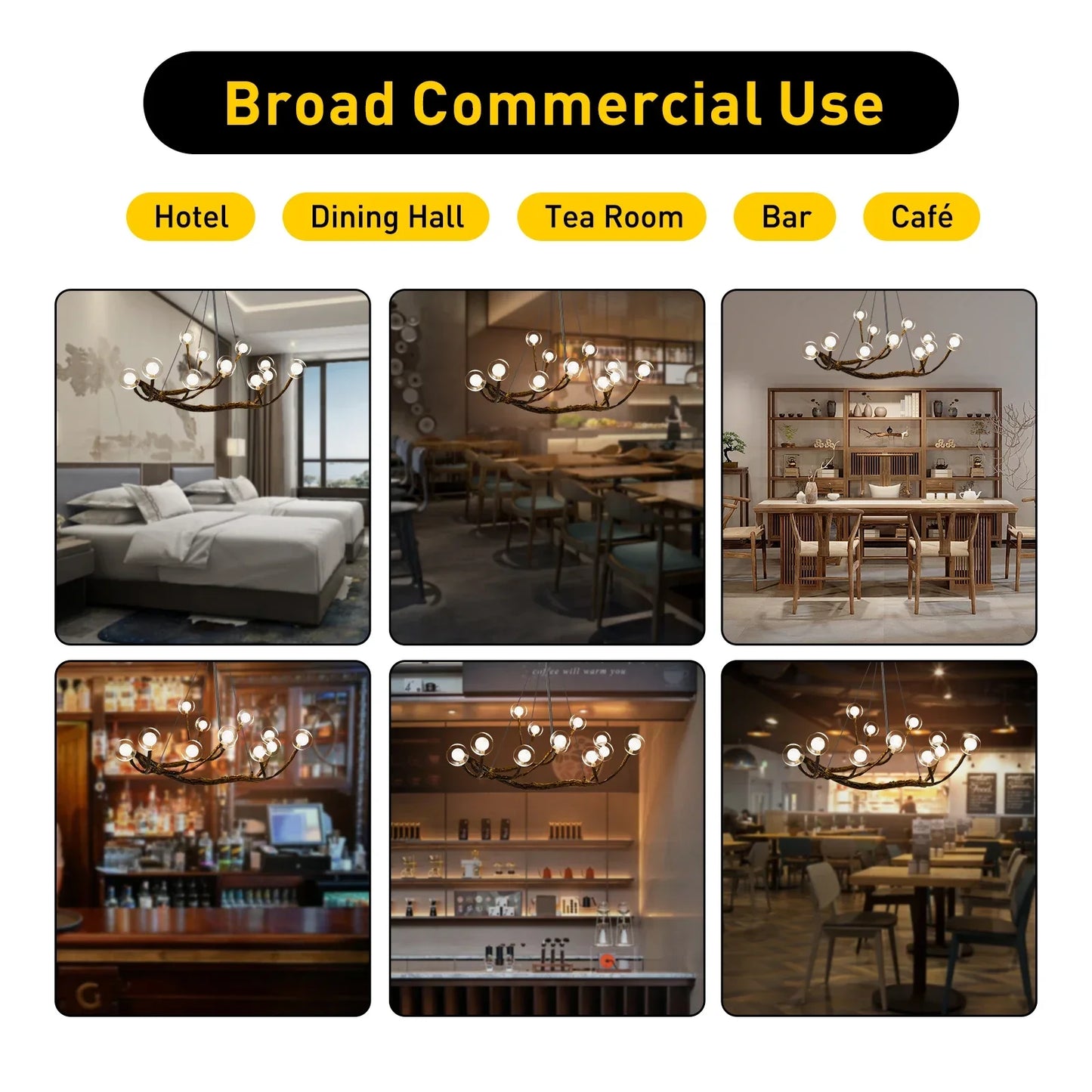 12-Light Modern Branch Chandelier, Farmhouse-Style LED Ceiling Light with Adjustable Chain, Warm White Glass Shades for Dining R