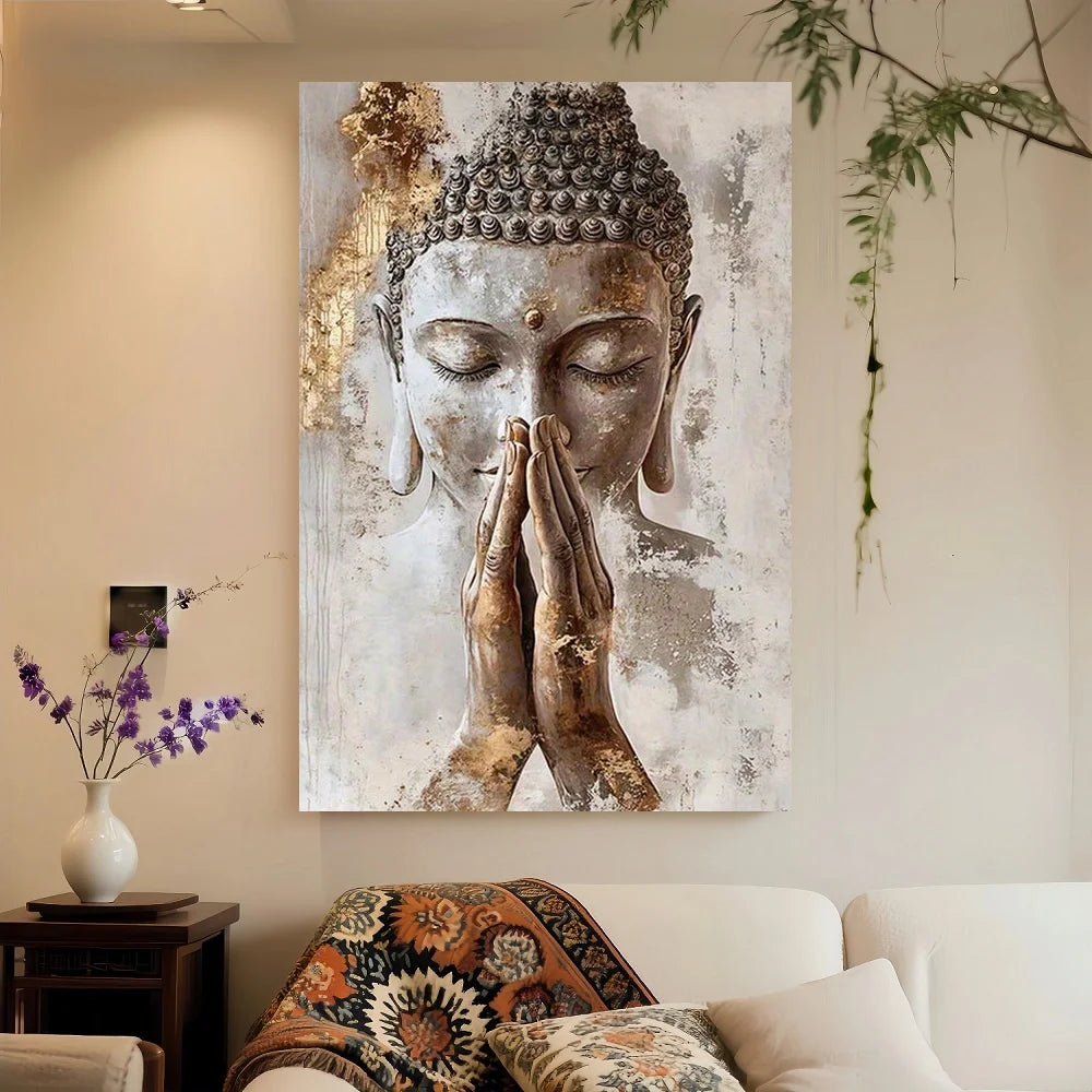 Framed Canvas Print Serene Meditative Statue Wall Art