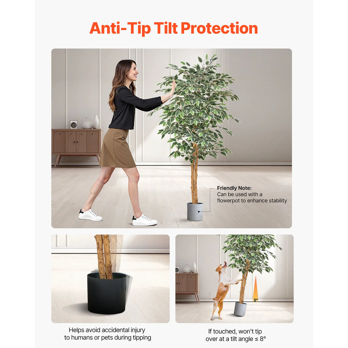 VEVOR 5/6/7/8FT Artificial Tree Tall Faux Ficus Plant with Natural Wood Trunk and Realistic Green Leaves for Home Living Room