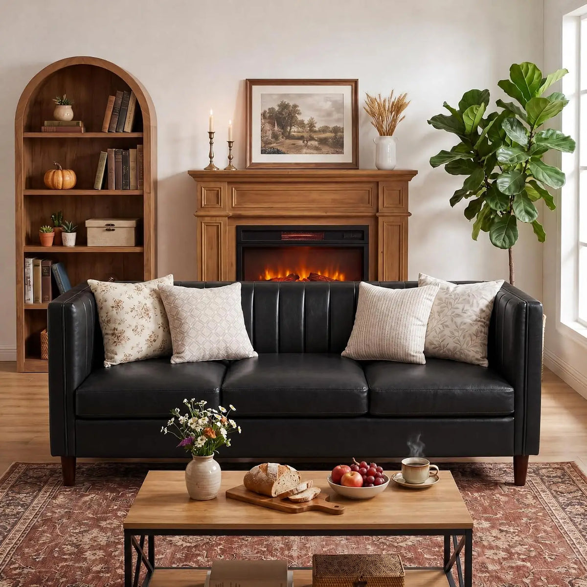 HiMISS Mid Century Modern Three Seat Faux Leather Sofa