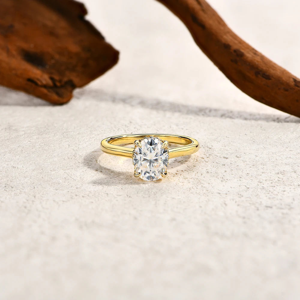 ATTAGEMS Oval Moissanite Ring 925 Sterling Silver for Women