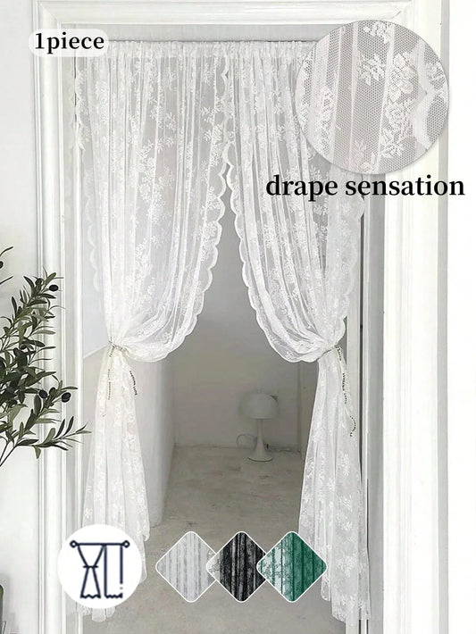 Vintage Embroidered Floral Chiffon Lace Curtain For Living Room