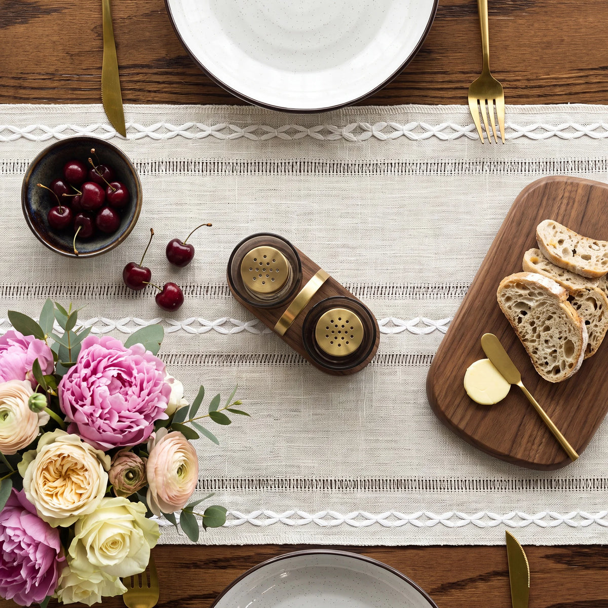 Cotton Linen Farmhouse Table Runner for Dining and Home Decor