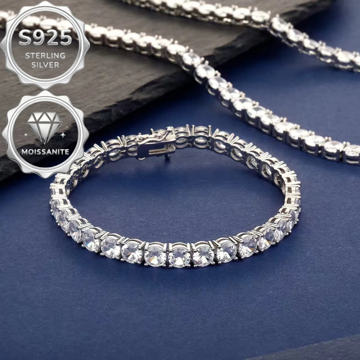 High quality VVS1 moissanite tennis necklace S925 pure silver moissanite 4MM necklace for men and women, perfect gift for hip-hop style luxury, Valentine's Day gift, party jewelry