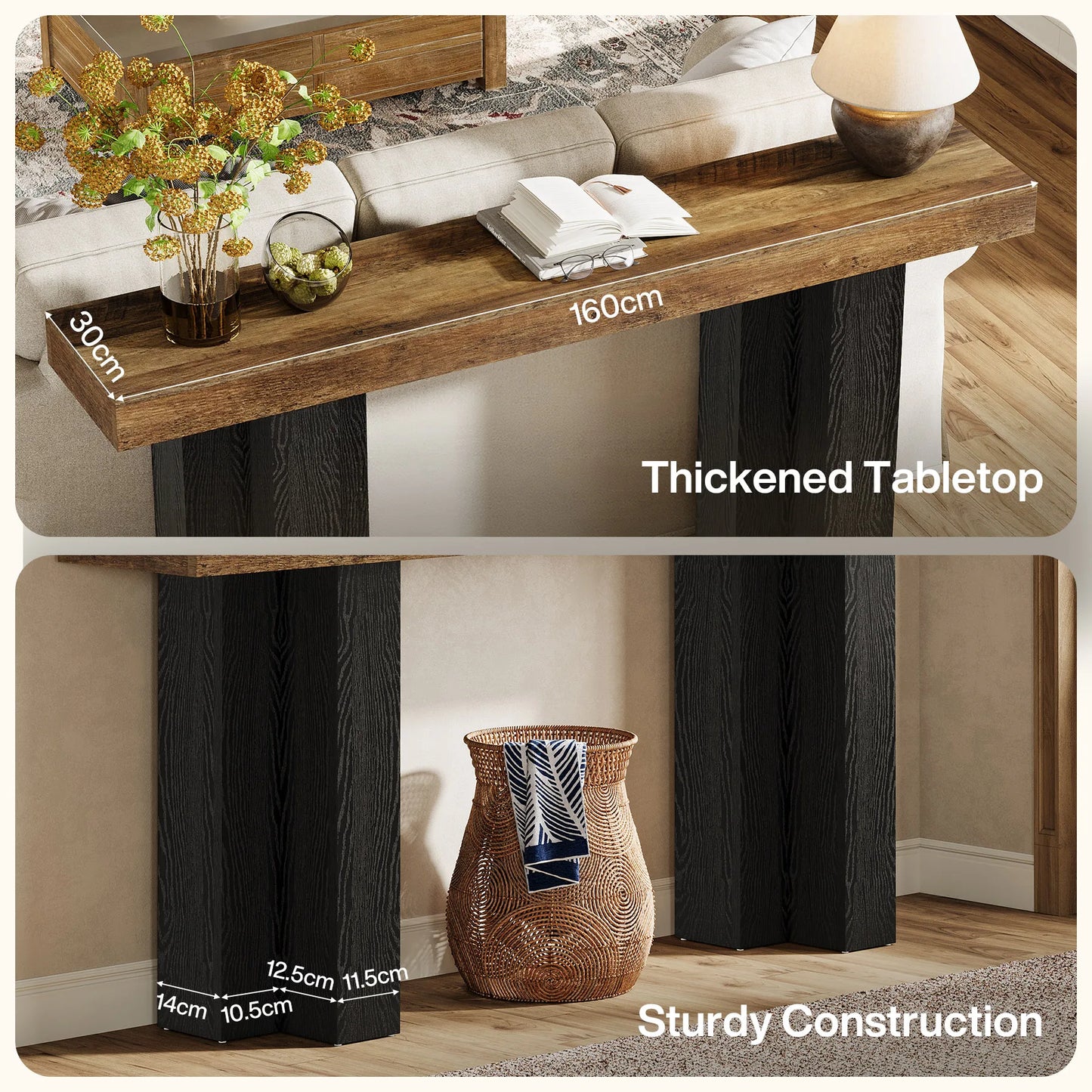 Tribesigns 63-Inch Console Table for Entryway, Farmhouse Entryway Table with Sturdy Legs, Narrow Long Sofa Console Behind Couch for Living Room, Hallway, Foyer, Rustic Brown and Black