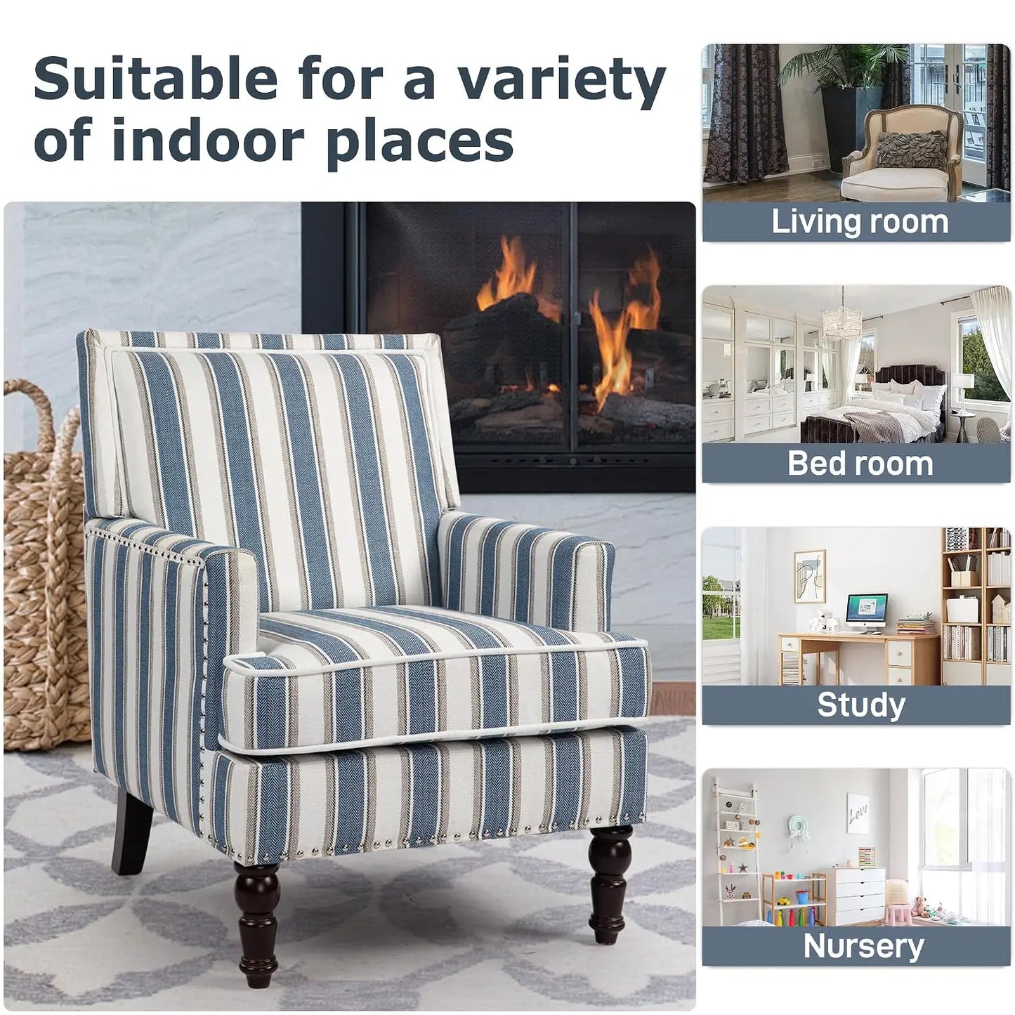 Accent Chair, Comfy Cozy Modern Mid-Century Accent Chairs, Linen Upholstered Lounge Arm Chair with Solid Wood, Customized