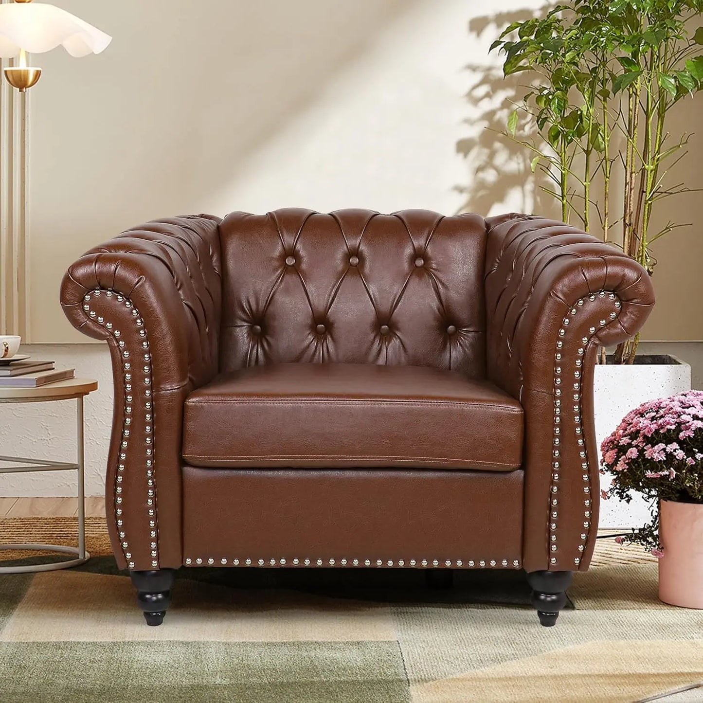 Accent Sofa Chair for Living Room, Modern PU Leather Upholstered Armchair, Oversized Comfy Single Sofa Chair, Customized