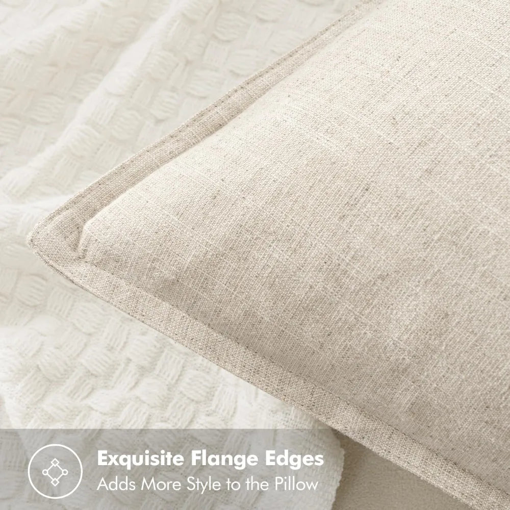 Linen Euro Sham Pillow Covers 24x24, Beige Boho Farmhouse Throw Pillows for Couch, Pack of 2