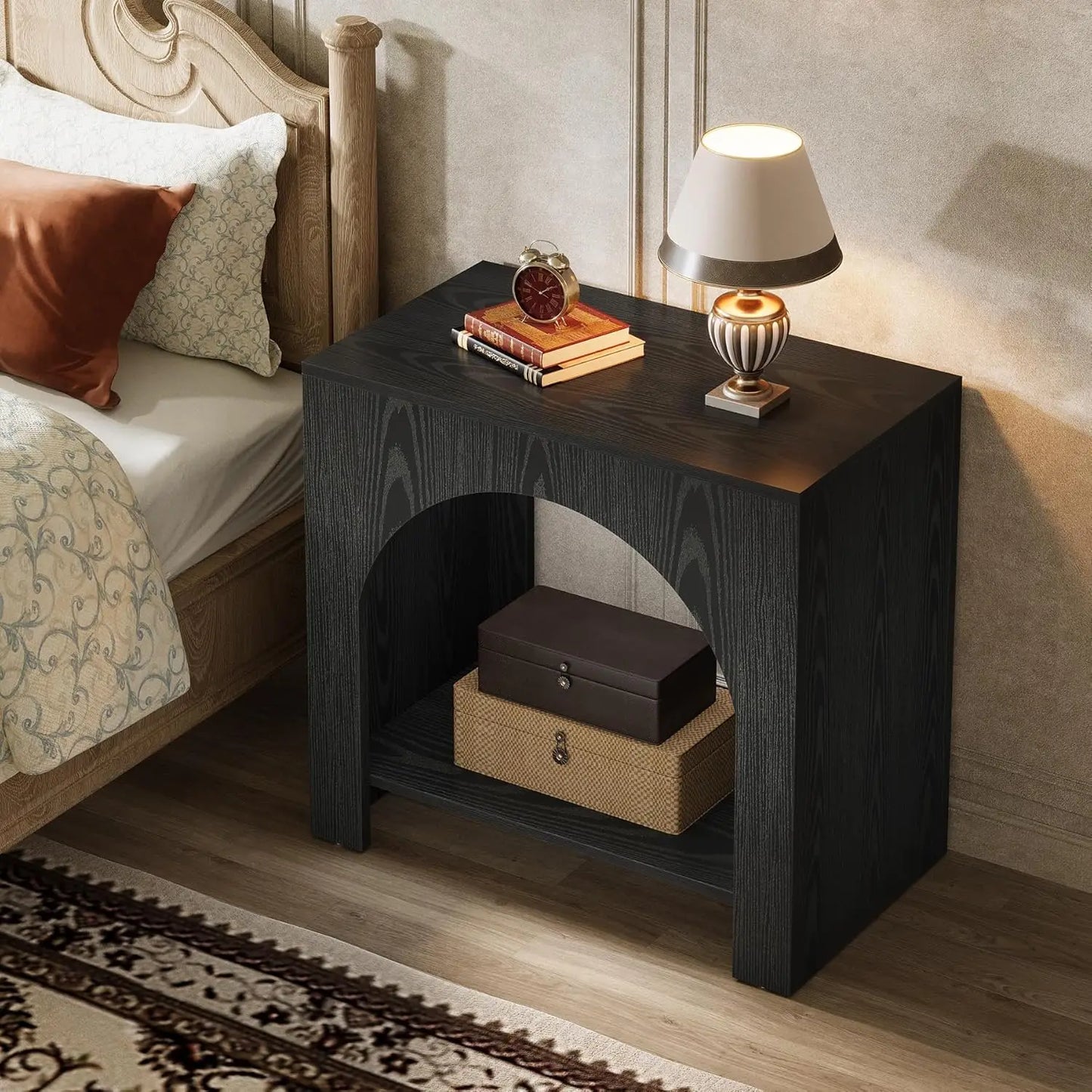 Nightstand with Storage, Large Bedside Table for Bedroom, Farmhouse Night Stand with Wooden Base, Wooden Side End, Customized