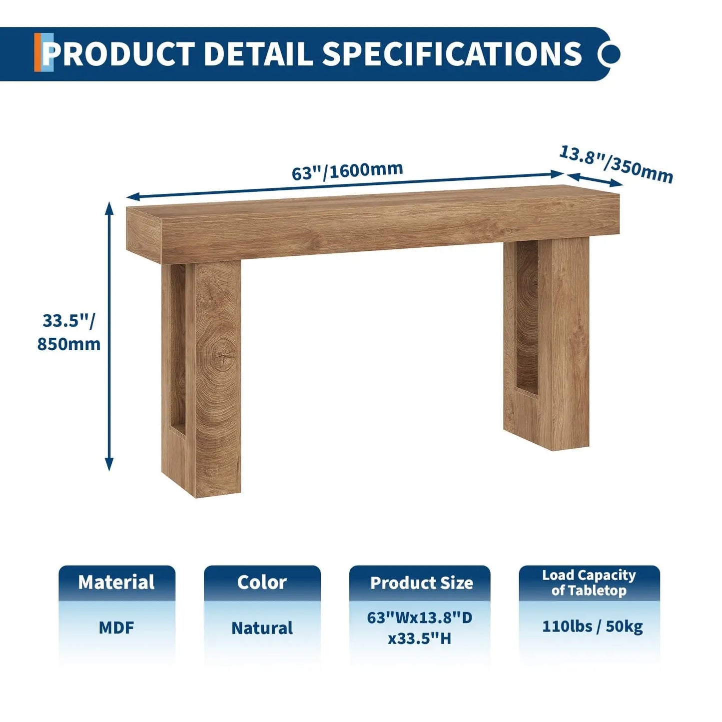 63 Inch Narrow Console Table For Entryway, Farmhouse Sofa Table Behind Couch, Long Wooden Hallway Table For Living Room Bedroom
