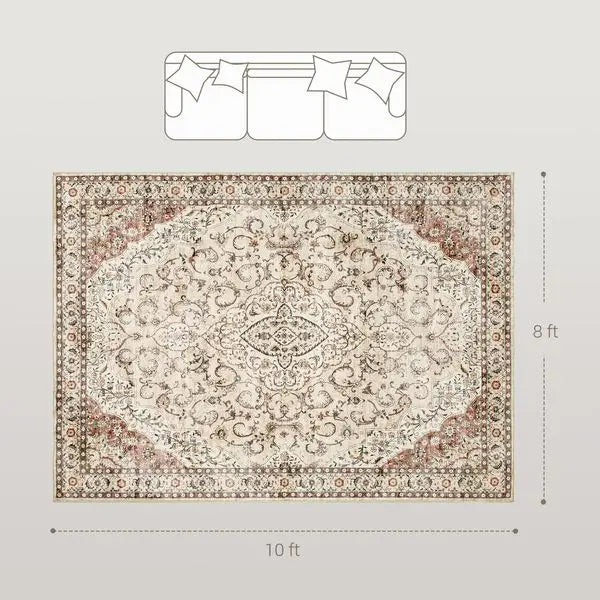 Floral Pattern Non Slip Machine Washable Area Rug For Living Room And Bedroom