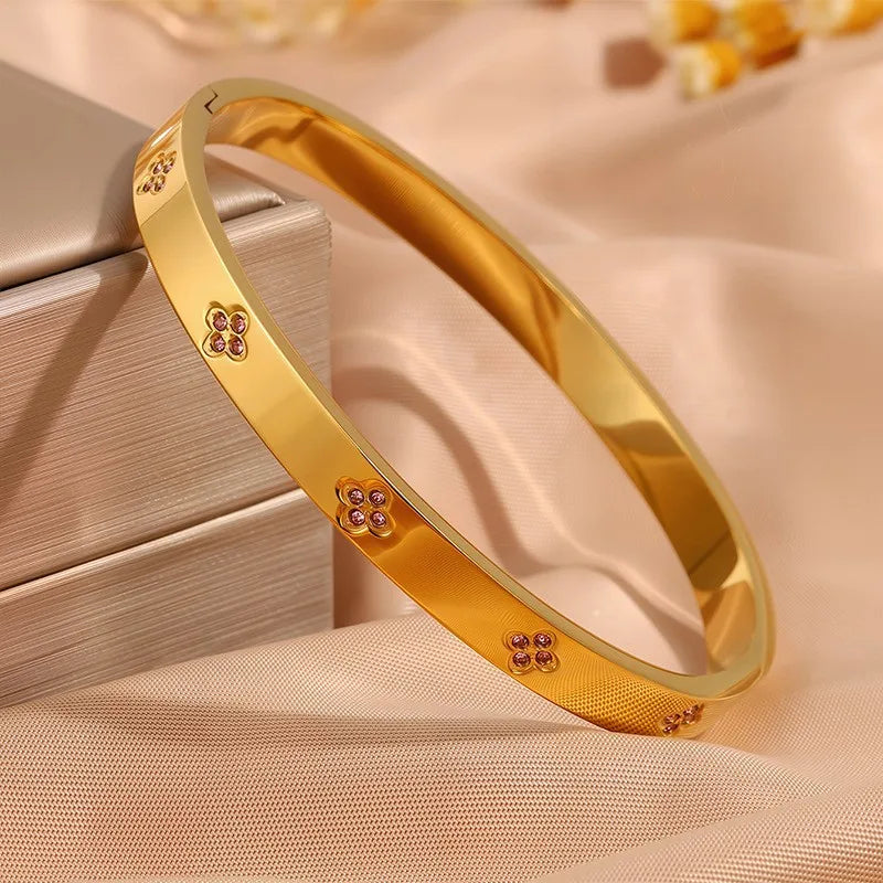Sparkling Zirconia Inlaid Stainless Steel Bracelet Set For Women