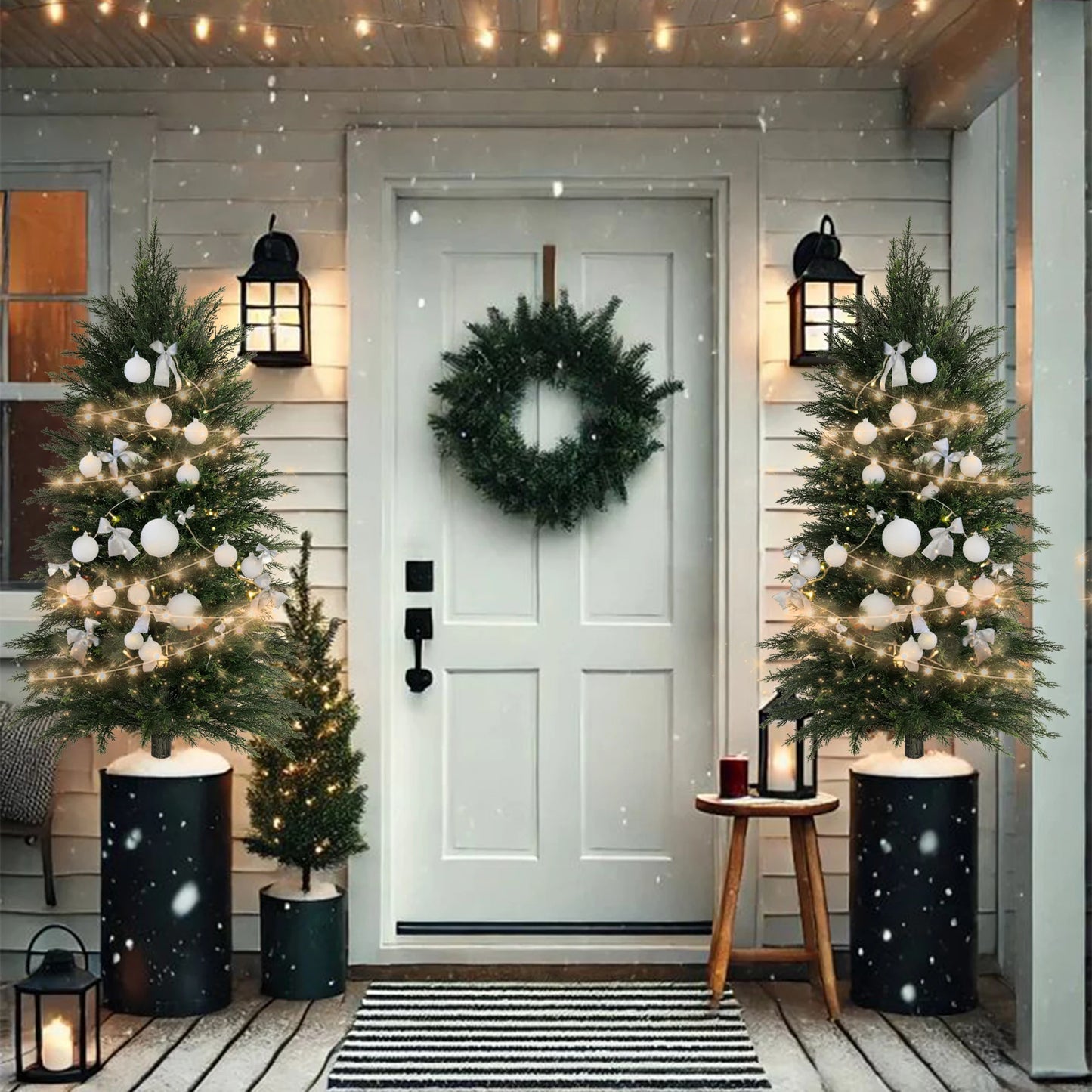 Artificial Cedar Topiary Trees 2/3/4/5/6FT Tall, 1PC/2PCS Faux Pine Cypress Shrubs, Lifelike Fake Plants for Indoor Outdoor Front Porch Home Decor, Christmas Holiday Decoration