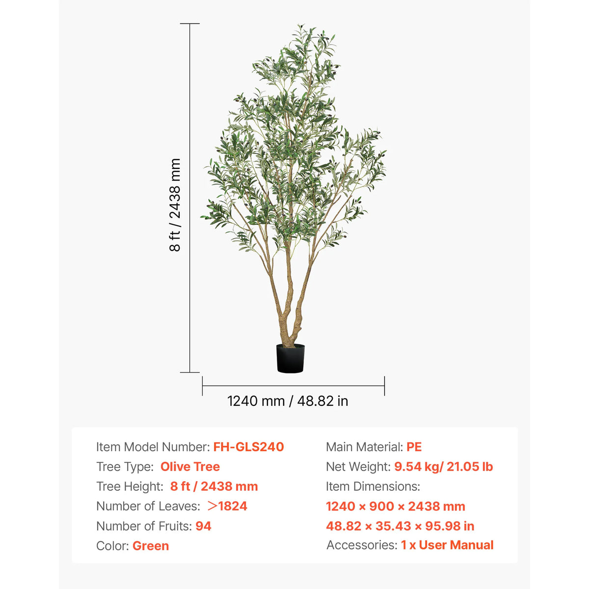 VEVOR 5/6/7/8FT Artificial Tree Tall Faux Ficus Plant with Natural Wood Trunk and Realistic Green Leaves for Home Living Room
