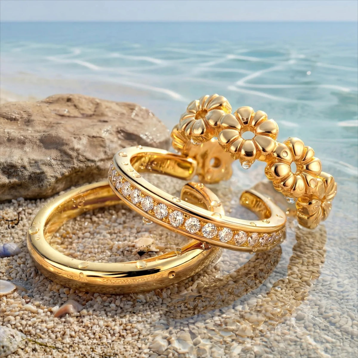 Drperfect 14K Gold Filled Adjustable Flower CZ Toe Rings