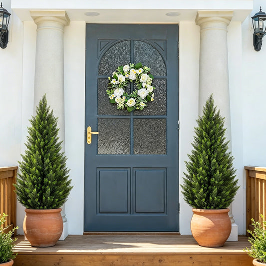 Artificial Cedar Topiary Trees 2/3/4/5/6FT Tall, 1PC/2PCS Faux Pine Cypress Shrubs, Lifelike Fake Plants for Indoor Outdoor Front Porch Home Decor, Christmas Holiday Decoration