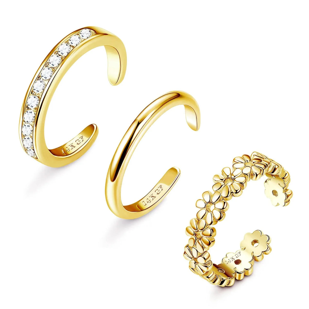 Drperfect 14K Gold Filled Adjustable Flower CZ Toe Rings