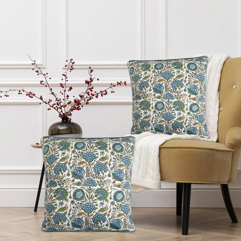 Block Print Pillow Cover Cotton Rustic Style Pack Of 2