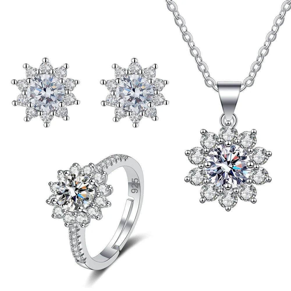 New 925 Sterling Silver Set High Quality Necklace Earring Ring Chain Fashion Jewelry For Women Wedding Birthday Gift