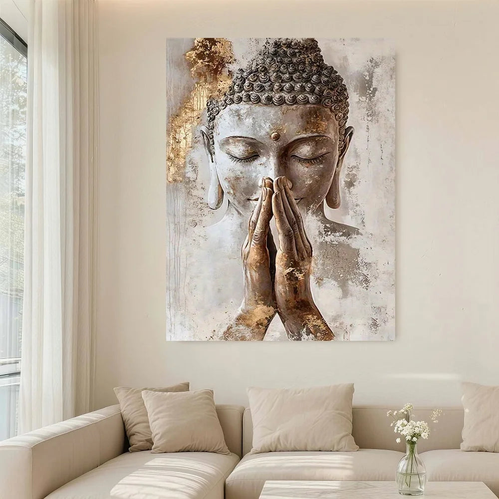 Framed Canvas Print Serene Meditative Statue Wall Art