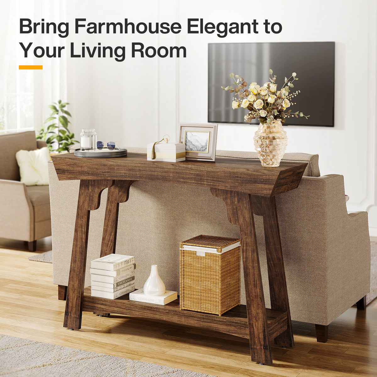 Tribesigns Farmhouse Console Table With Two-Tier Storage Shelf