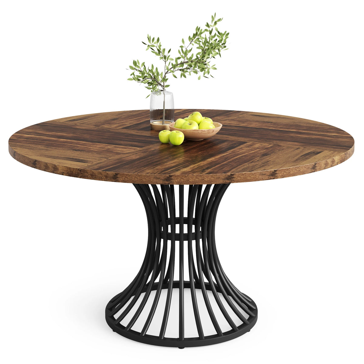Tribesigns Round Wood Dining Kitchen Table with Sturdy Metal Base