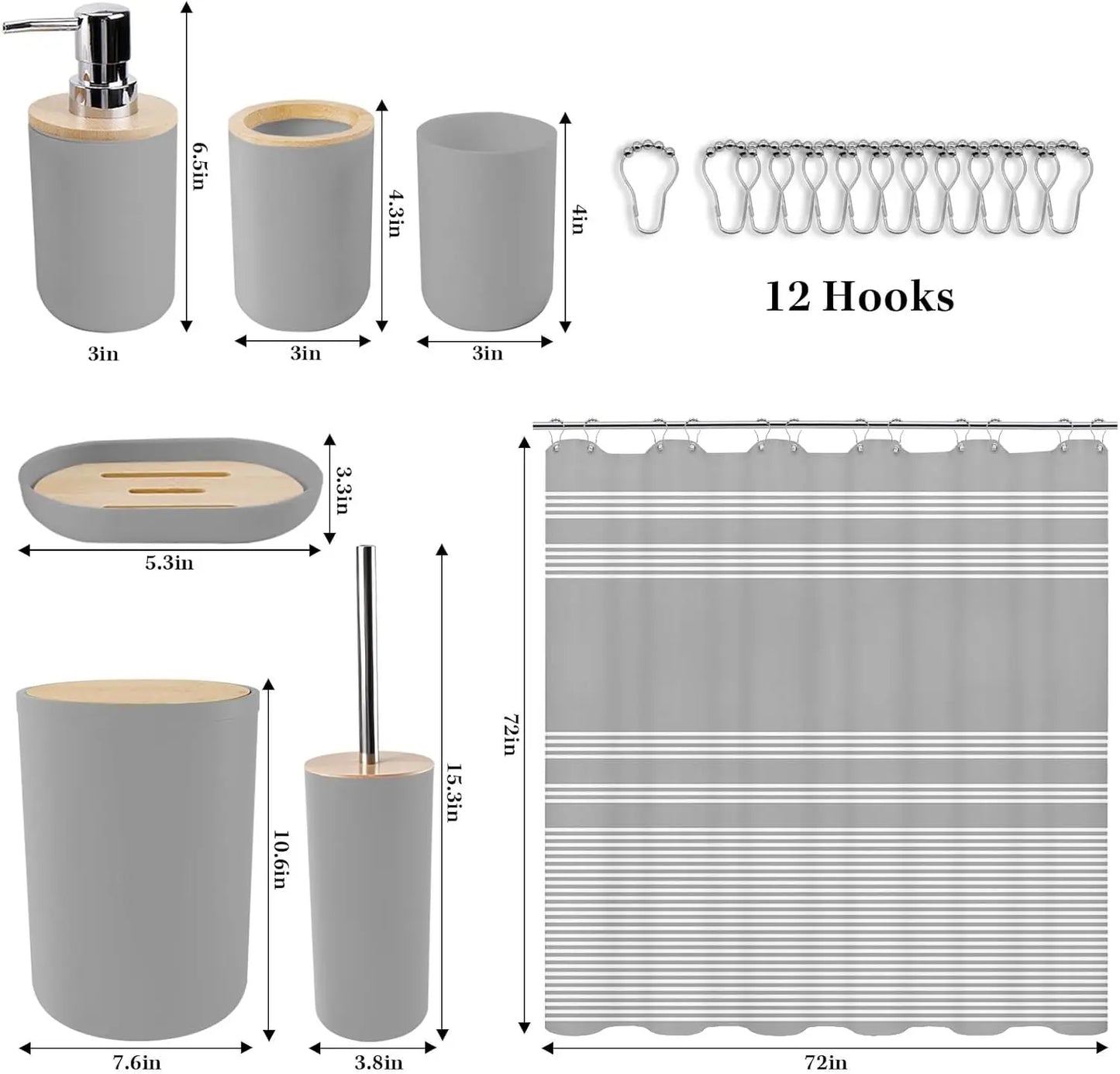19-Piece Bathroom Accessory Set With Waterproof Shower Curtain