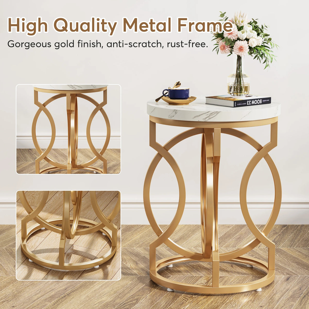 Tribesigns Modern Round End Table Features Thick Wood Top