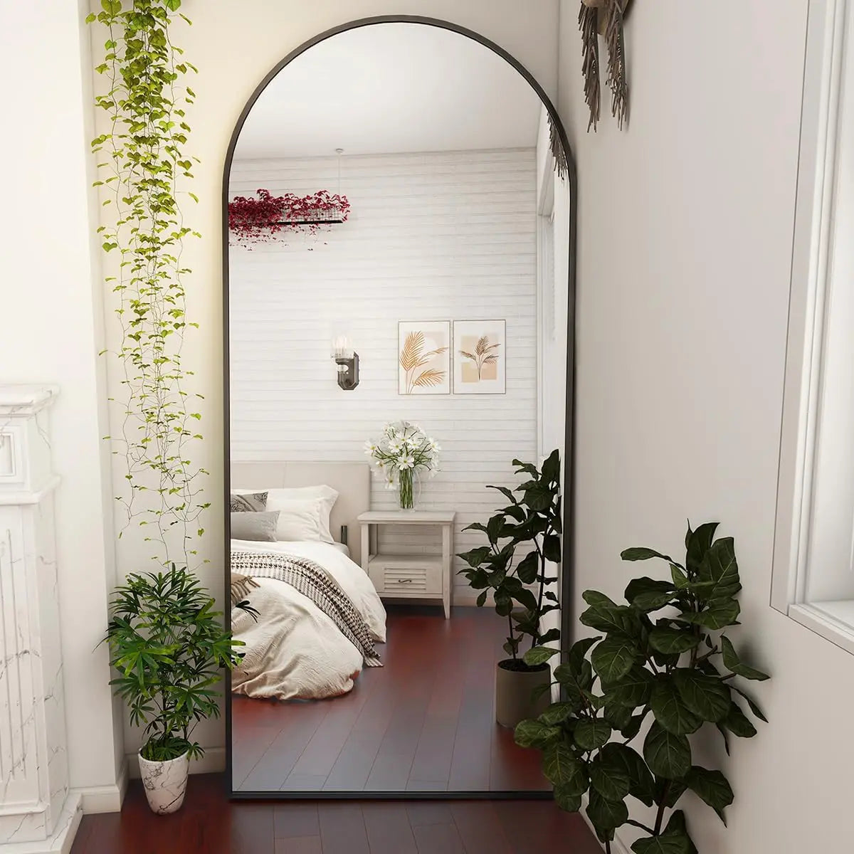 71"x26" Arch Full Length Mirror, Wall Mirror Floor Mirror with Stand Hanging or Leaning, Aluminum Alloy Frame Full Body Mirror