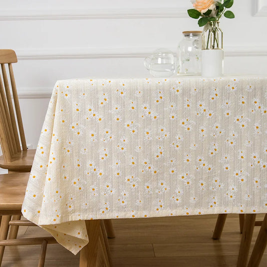 Korean Style Daisy Floral Damask Tablecloth For Dining Table