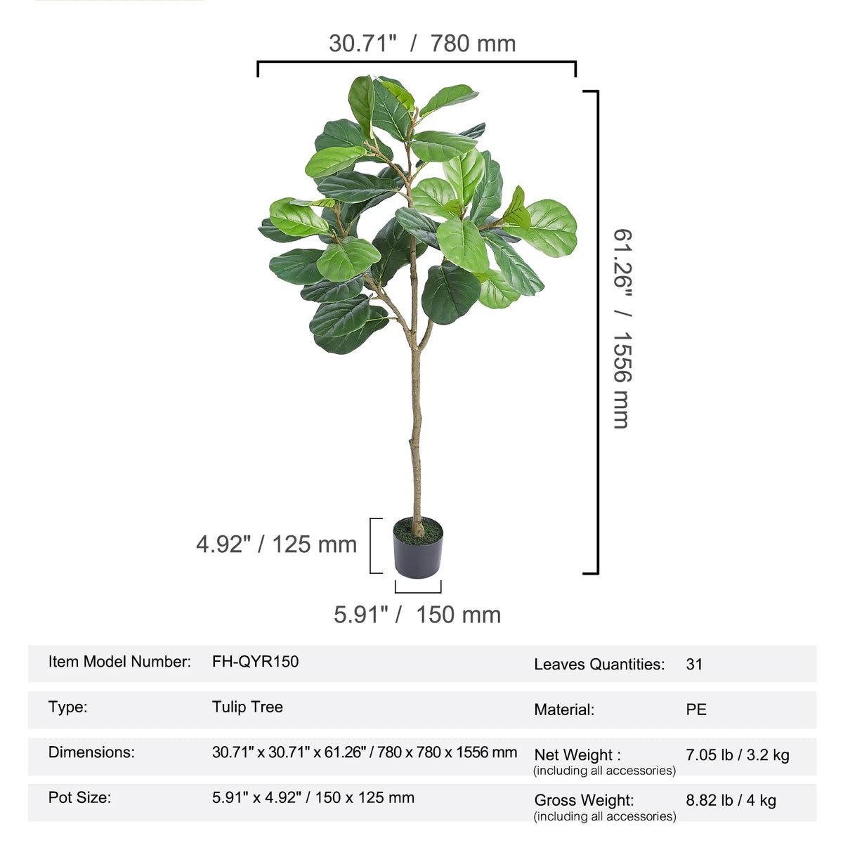 VEVOR 5/6/7/8FT Artificial Tree Tall Faux Ficus Plant with Natural Wood Trunk and Realistic Green Leaves for Home Living Room