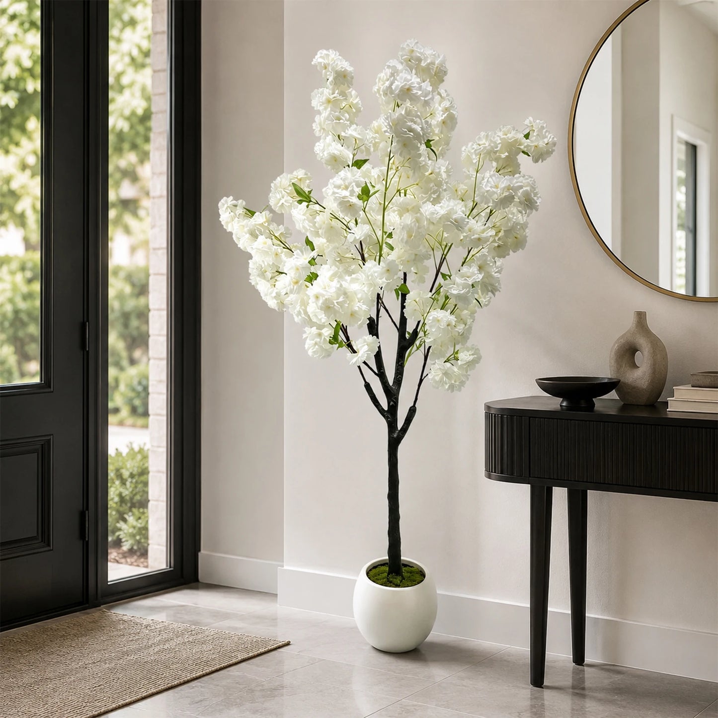 White Artificial Cherry Blossom Tree 5/6FT – Faux Silk Plant Potted, Lifelike Decorative Flower Tree for Indoor/Outdoor, Home, Office, Wedding, Party & Hotel