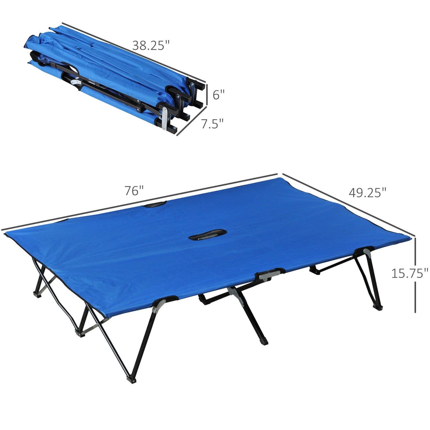 Outdoor Double Camping Cot Foldable Bed W/ Portable Travel Bag, 300 Lbs., Blue