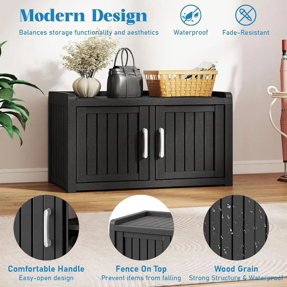 2-Tier Outdoor Shoe Storage Cabinet with Waterproof UV-Resistant Material, Adjustable Shelves for Entryway, Hallway, Living Room