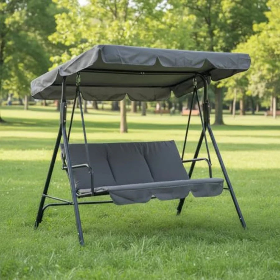 3-Person Outdoor Porch Swing Chair with Adjustable Canopy, Breathable Fabric Seat and Backrest, Armrests, Heavy-Duty Frame, 600