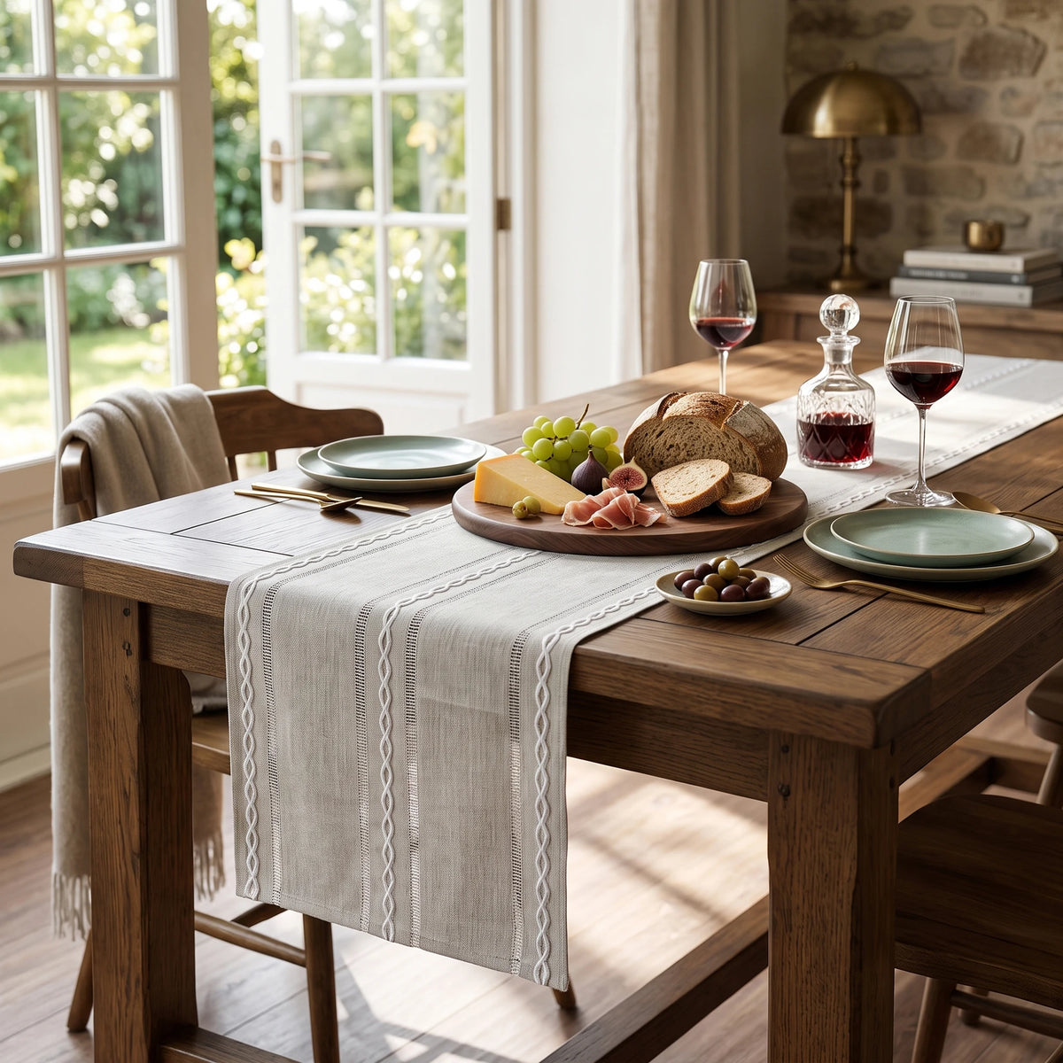 Cotton Linen Farmhouse Table Runner for Dining and Home Decor