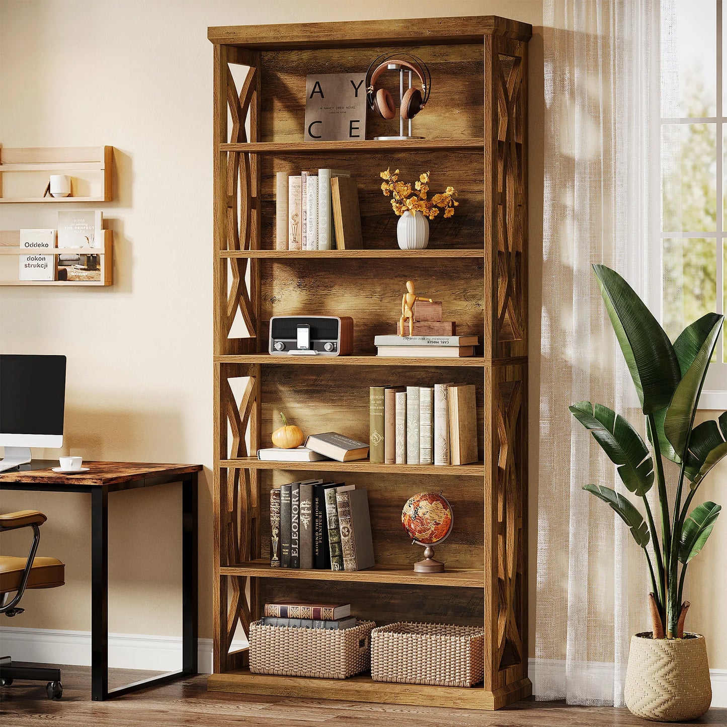 Tribesigns 6-Tier Bookshelf, 71 Inches Tall Freestanding Bookcase, Large Industrial Bookshelves Display Shelves