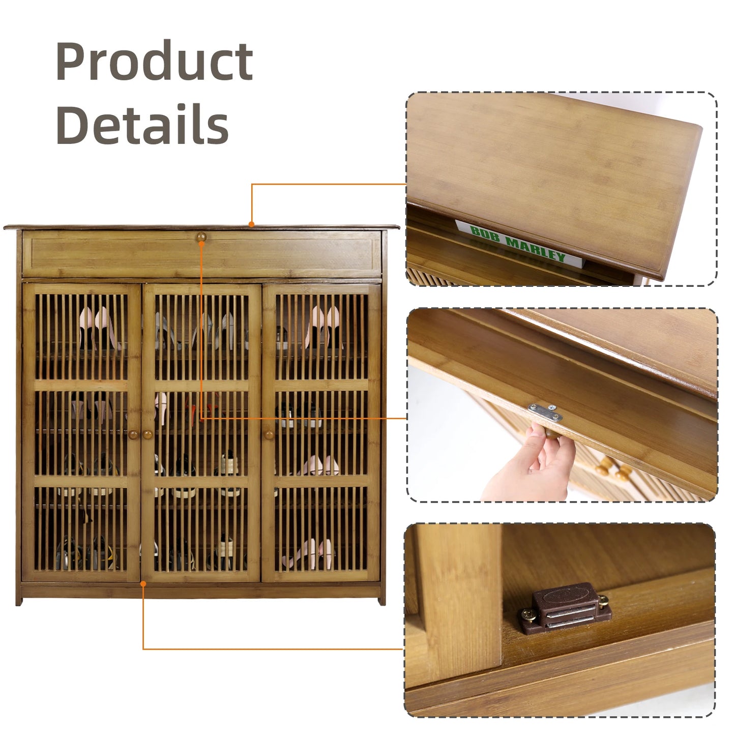4 Tier Shelves Shoe Storage Cabinet Shoes Rack with 3 Hollow Doors Shoe Organizer Cabinet for Entryway Closet Hallway