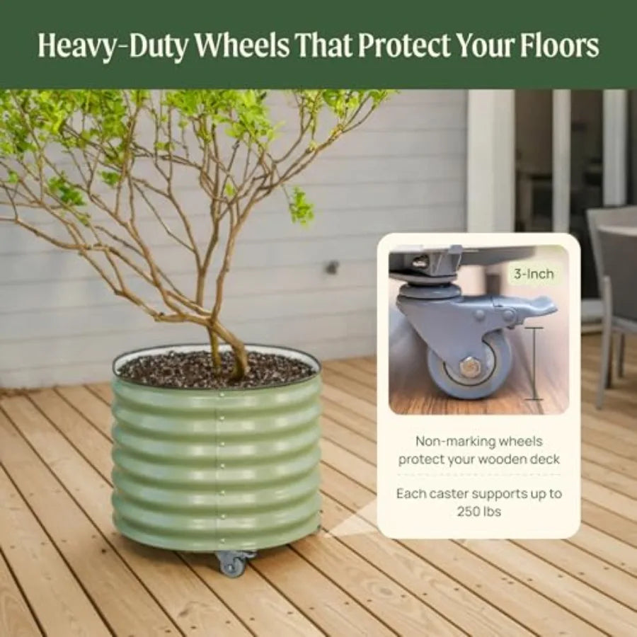 Rolling Metal Citrus Tree Planter Pot With Wheels For Porch