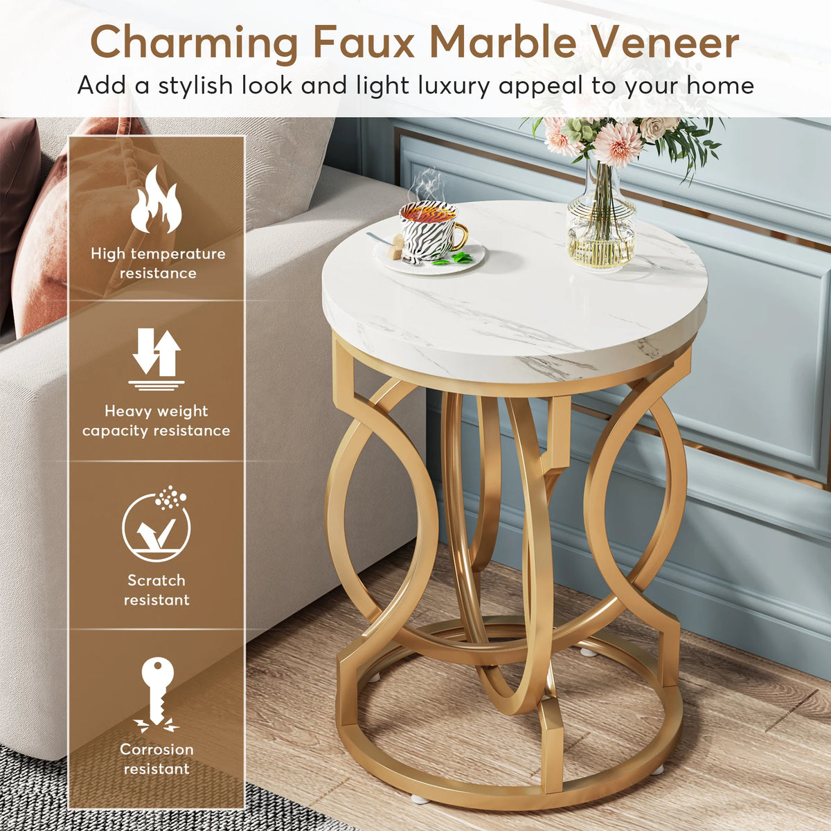 Tribesigns Modern Round End Table Features Thick Wood Top
