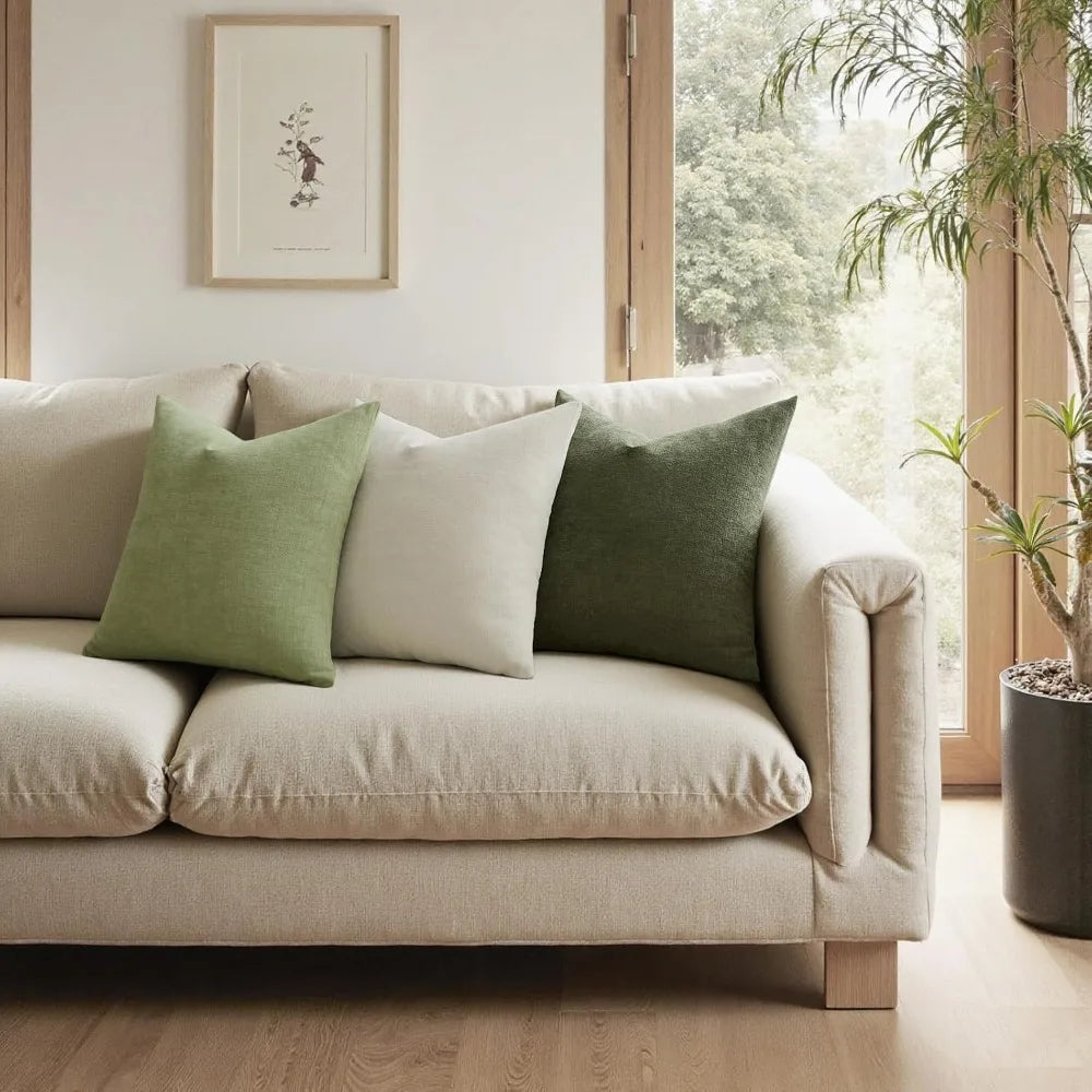 Olive Green Chenille Throw Pillow Covers 18x18 Set of 2 Soft Decorative for Sofa Living Room Bedroom