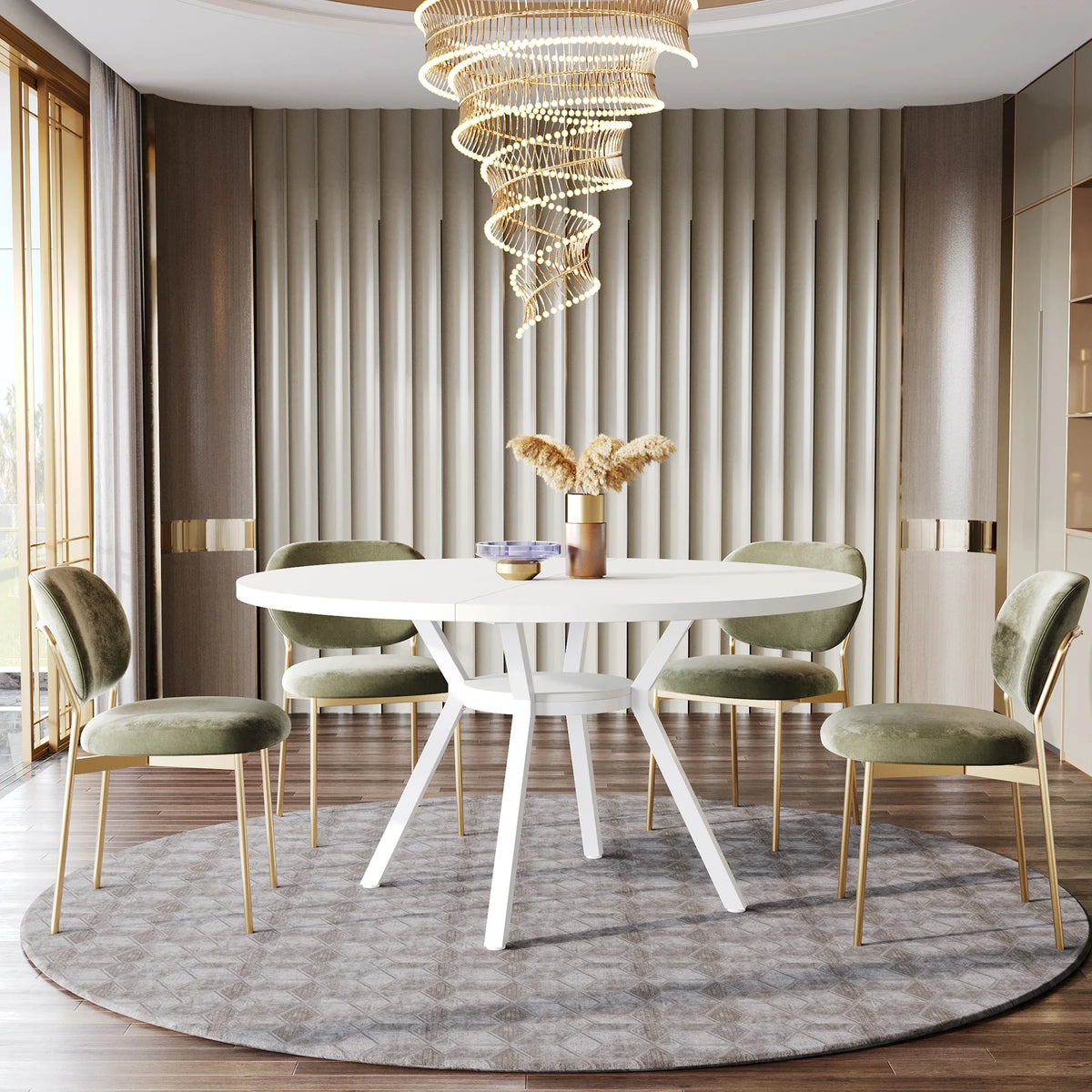 Tribesigns Round Wood Dining Kitchen Table with Sturdy Metal Base