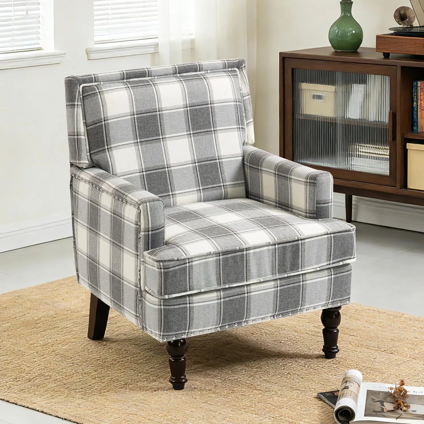 Accent Chair, Comfy Cozy Modern Mid-Century Accent Chairs, Linen Upholstered Lounge Arm Chair with Solid Wood, Customized