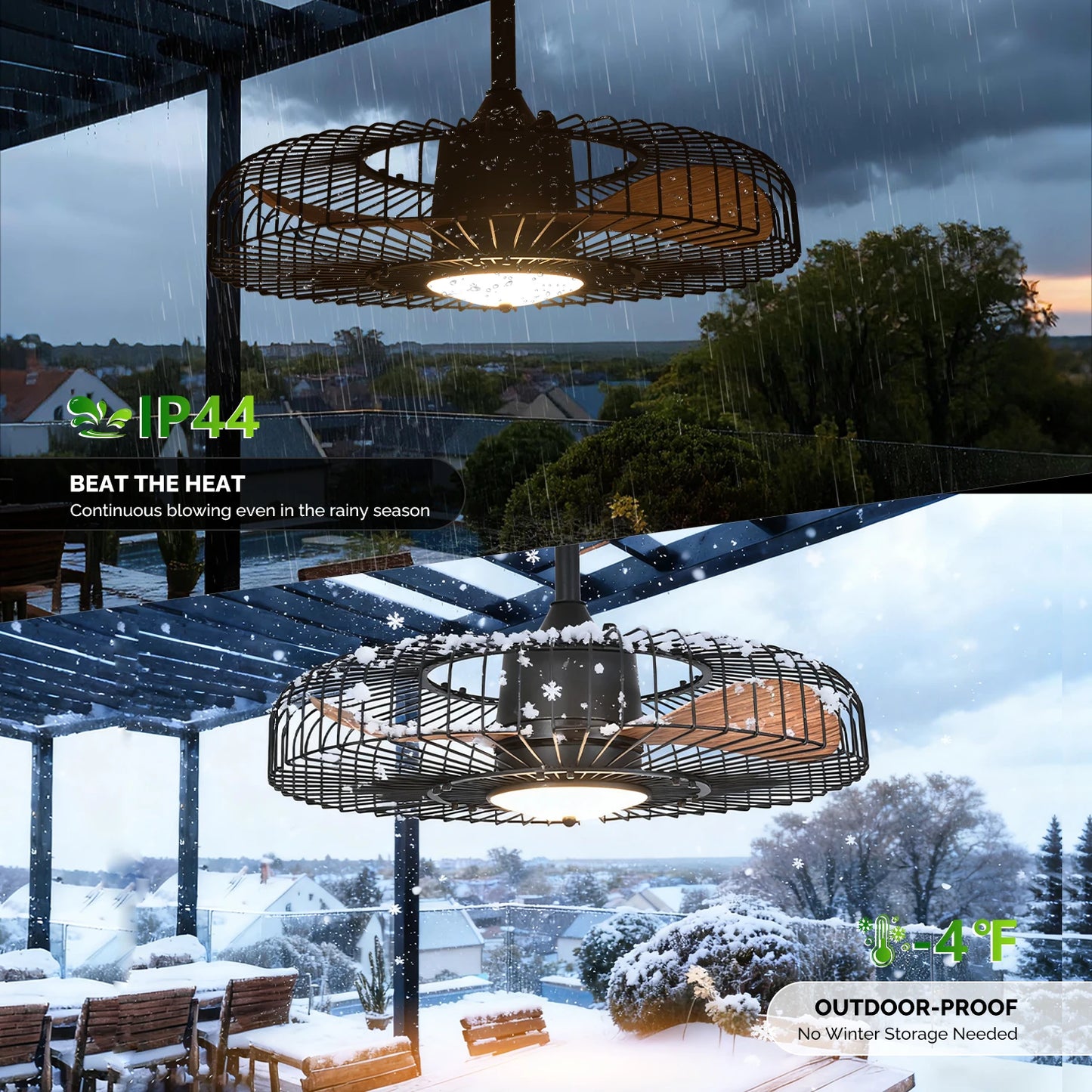 Orison 24' Outdoor Ceiling Fan W/ Light, Weatherproof Gazebo Fan, Plug-In Caged Fan, Remote & APP, 3CCT Dimmable, Hanging Hook