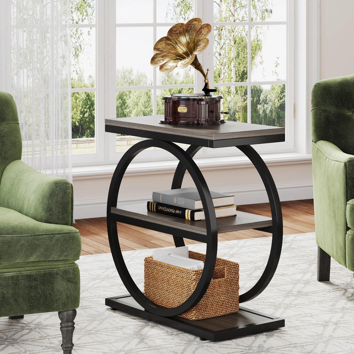 Tribesigns Industrial End Table With 3 Storage Shelves Metal Frame